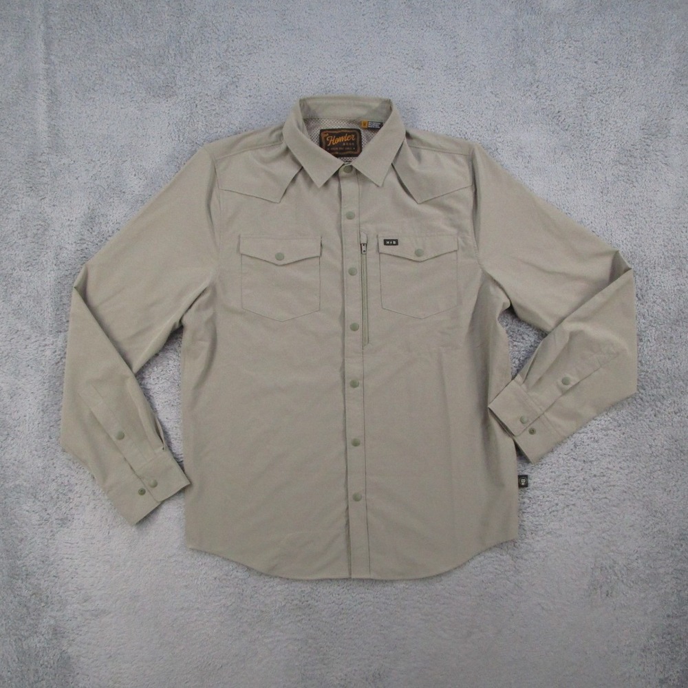 Howler Brothers Gaucho Snapshirt Mens Medium Tan Western Pearl Snap Fishing Top